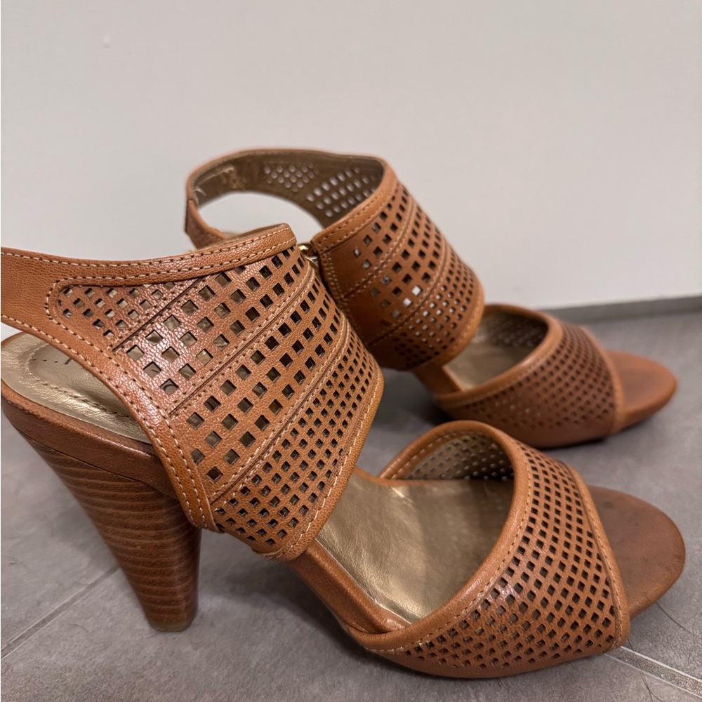 Me Too Tan Heels with Perforated Design and Chunky Heel